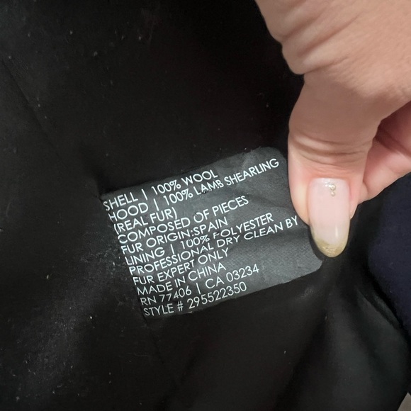 Club Monaco Navy Blue Lamb Fur Hooded Wool Coat Small - Picture 9 of 9